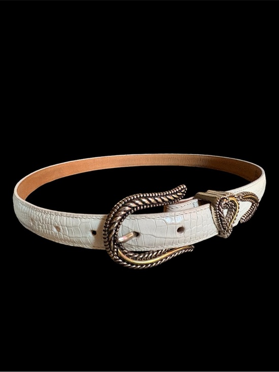 Accessories - VTG Brighton White Croc Metal Heart Belt Size L